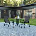 Flash Furniture 3PC Patio Set-23.5SQ Glass Table, 2 Black Chairs TLH-073A1303C-GG